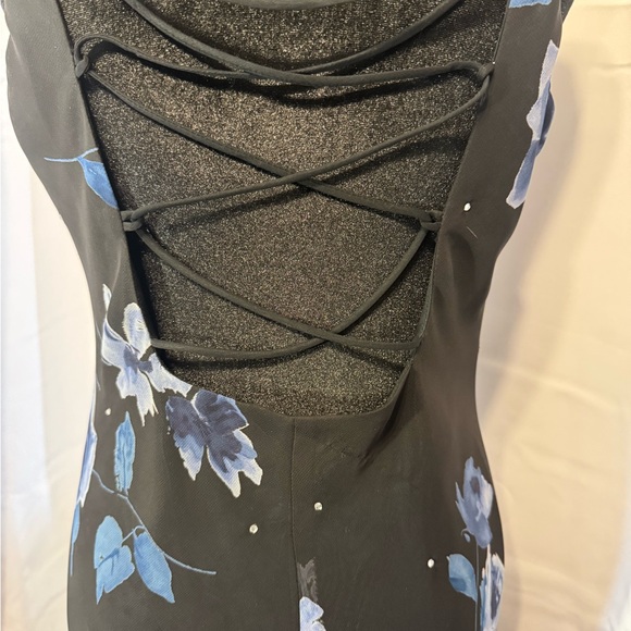 Vtg Y2K Betsy & Adam Black Blue Floral Prom Gown | 14 | Ethereal Fairy - Picture 2 of 12